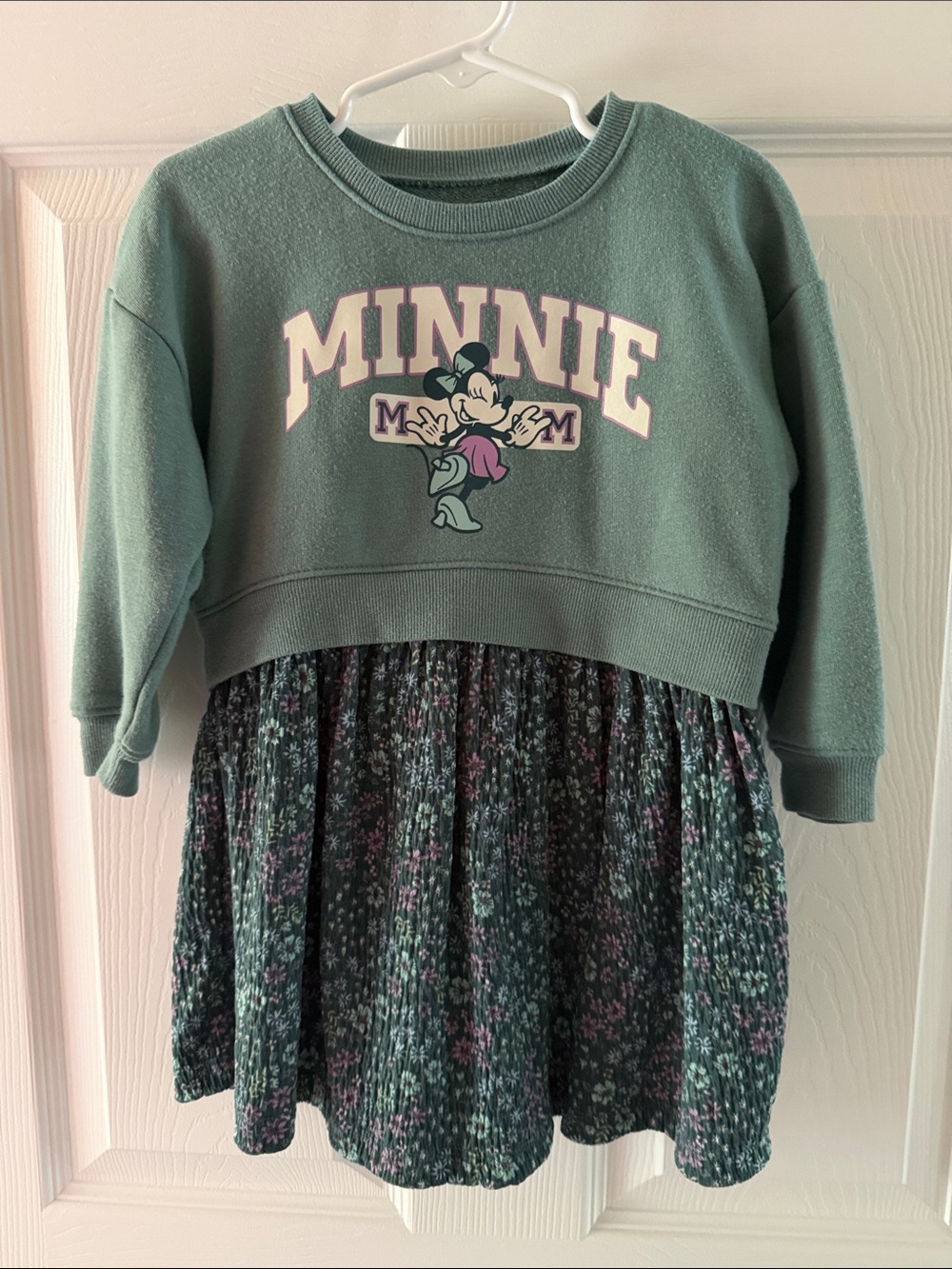 Jumping Beans Minnie Graphic Green Sweatshirt Dress for Girls, Size 3T
